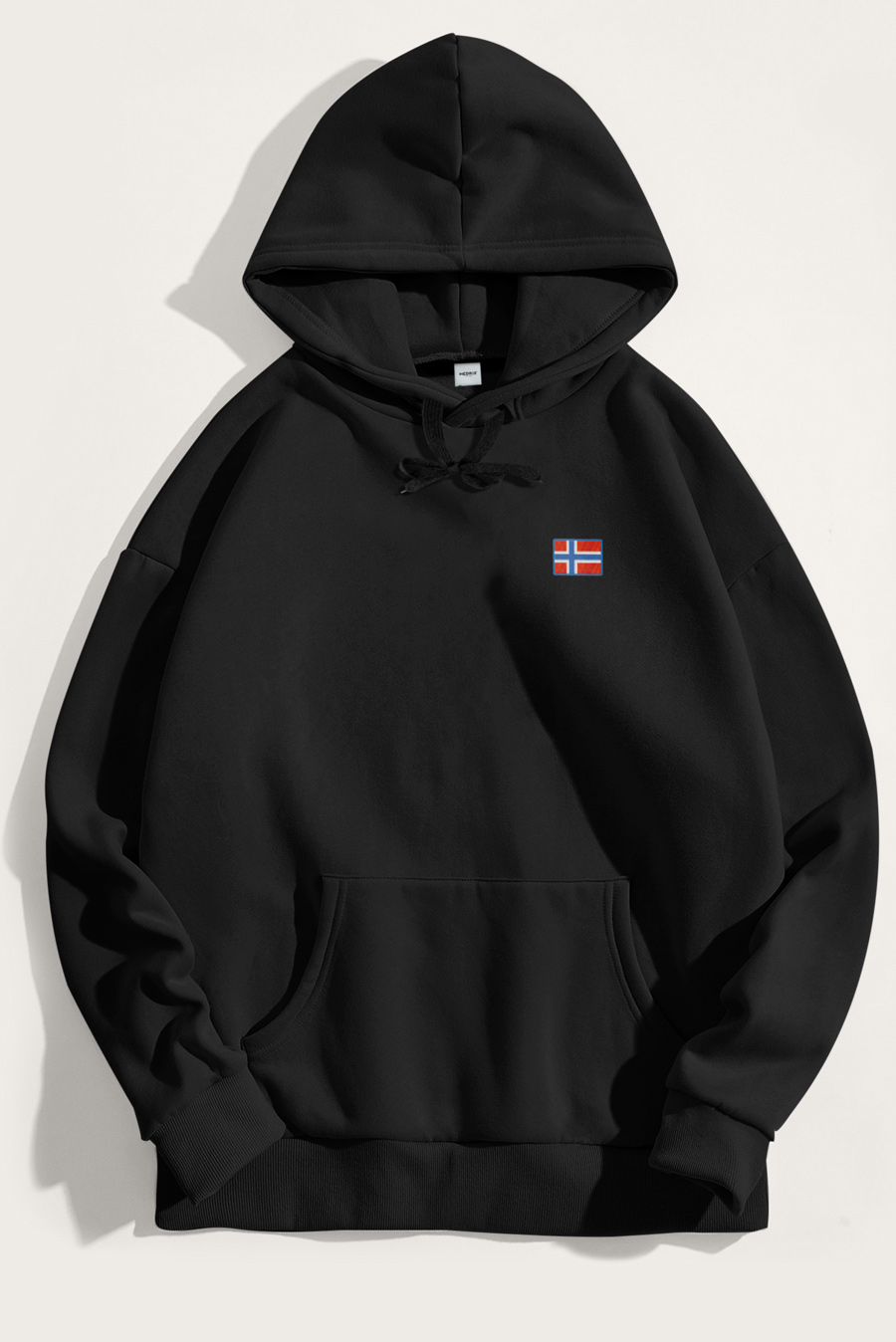 Levně Mikina s Kapucí, Barva Černá, s Potiskem Norwegian Flag Minimal