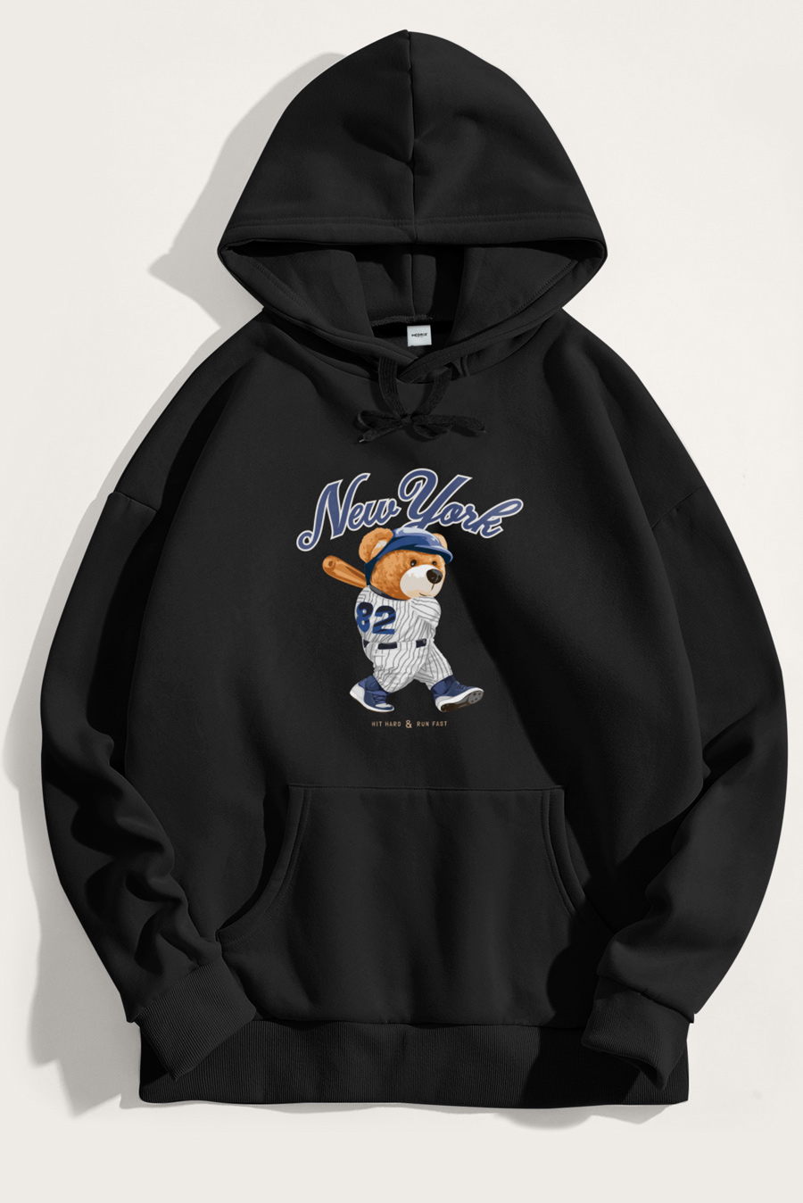 Levně Mikina s Kapucí, Barva Černá, s Potiskem Baseball Teddy