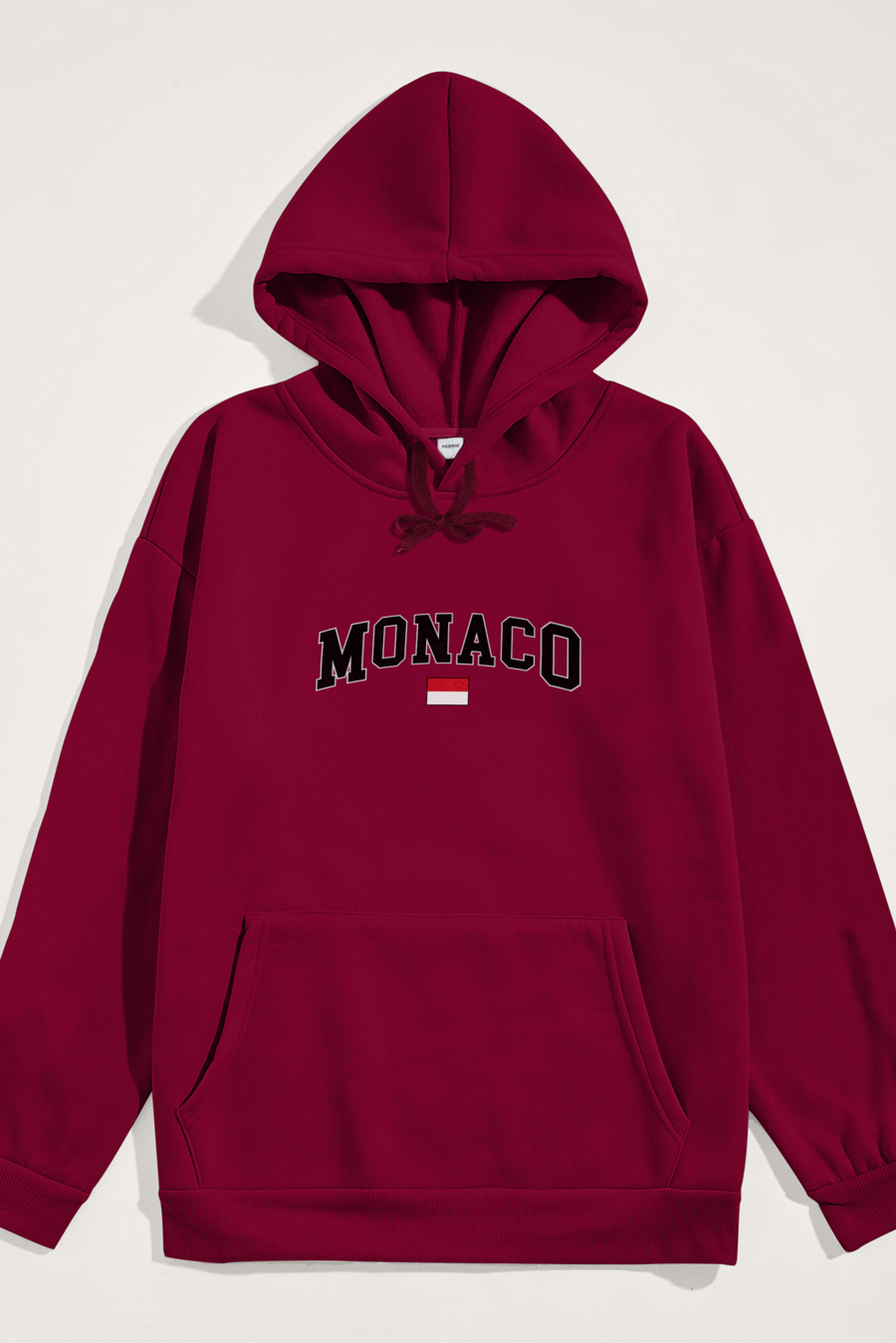 Levně Mikina s Kapucí, Barva Bordó, s Potiskem Monaco Flag