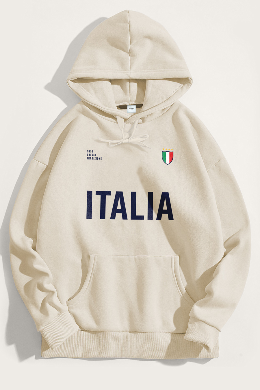 Levně Mikina s Kapucí, Barva Ekru, s Potiskem Italia Bold