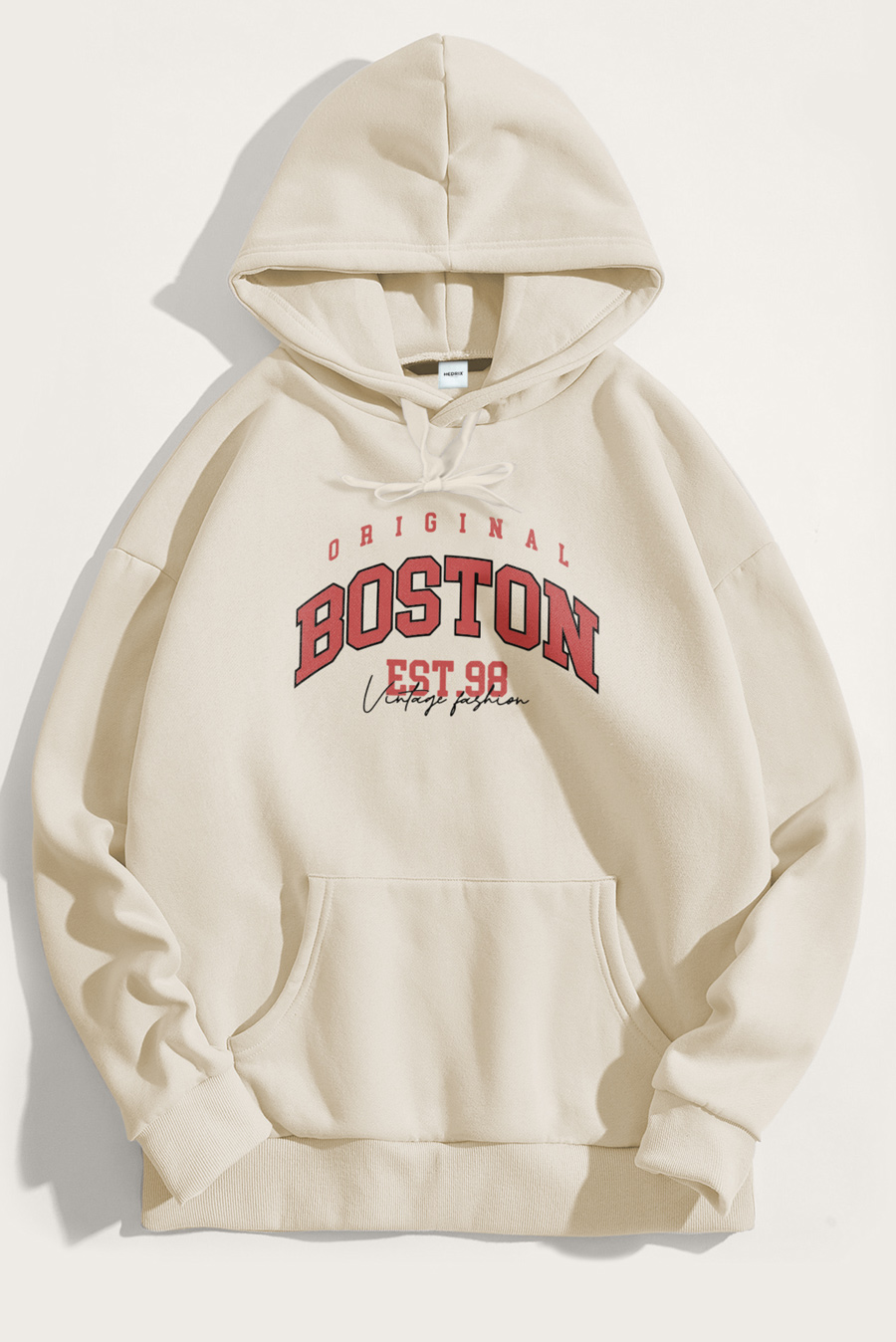 Levně Mikina s Kapucí, Barva Ekru, s Potiskem Boston Original