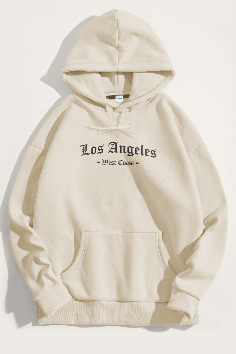 Levně Mikina s Kapucí, Barva Ekru, s Potiskem West Coast Los Angeles