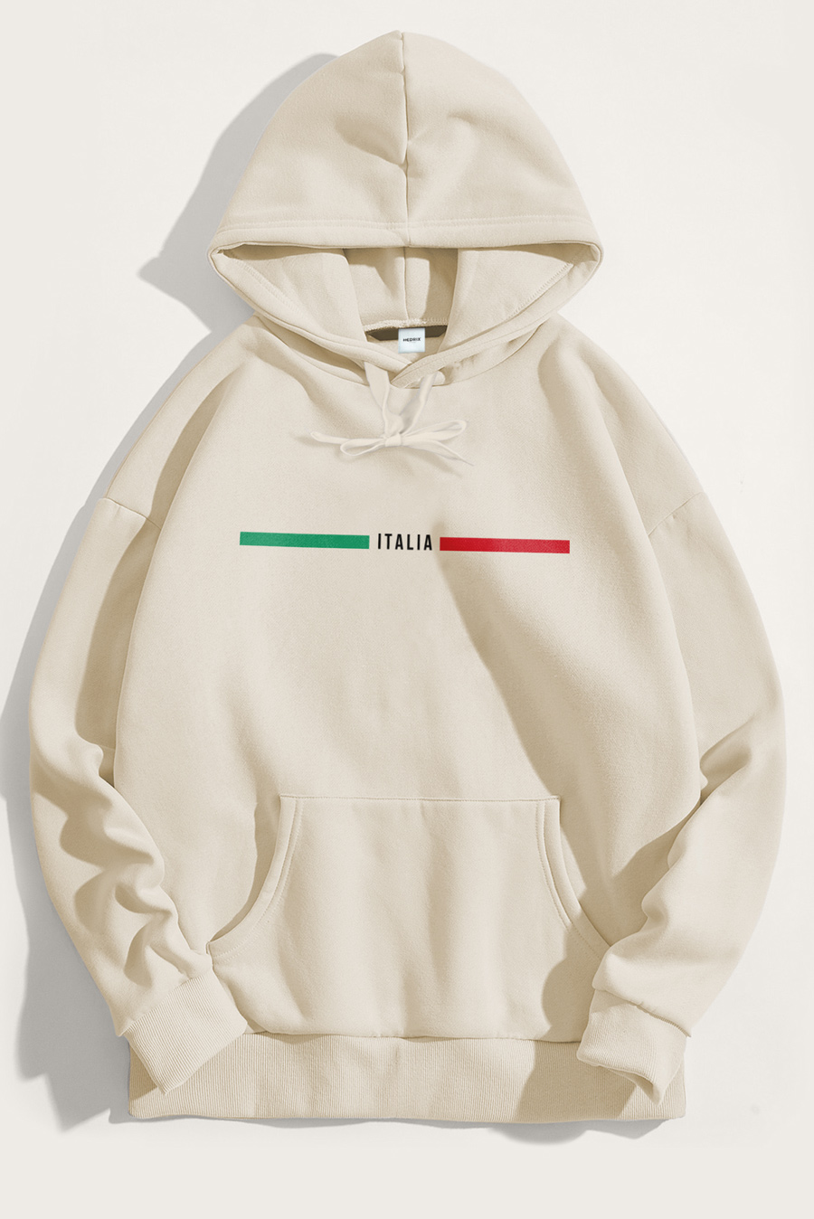 Levně Mikina s Kapucí, Barva Ekru, s Potiskem Italia Red Green