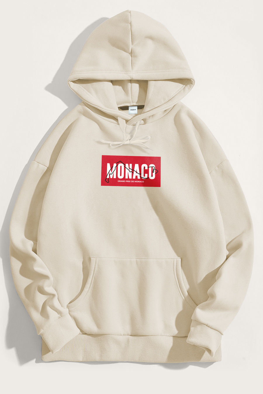 Levně Mikina s Kapucí, Barva Ekru, s Potiskem Monaco Circuit