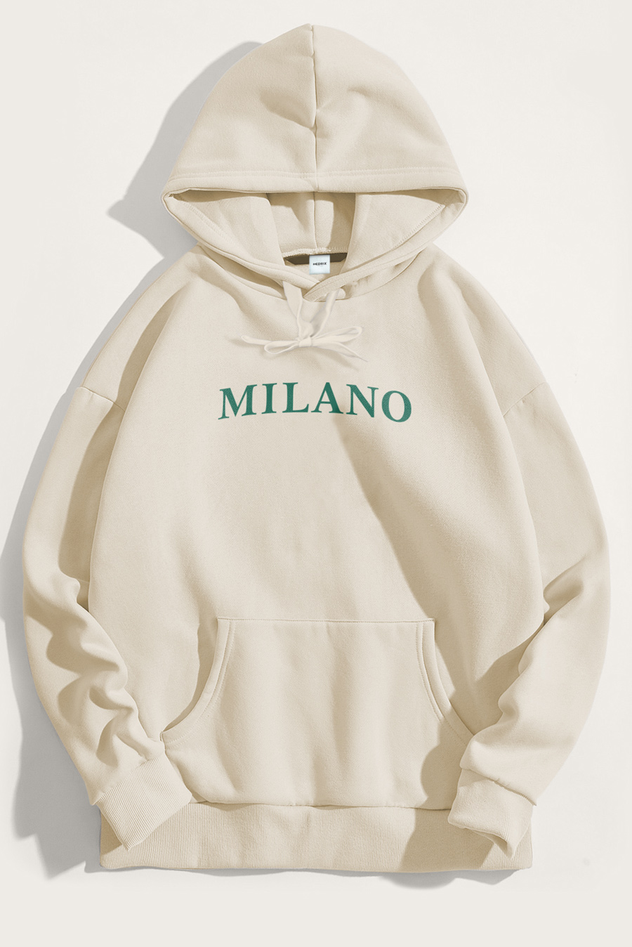 Levně Mikina s Kapucí, Barva Ekru, s Potiskem Milano Green