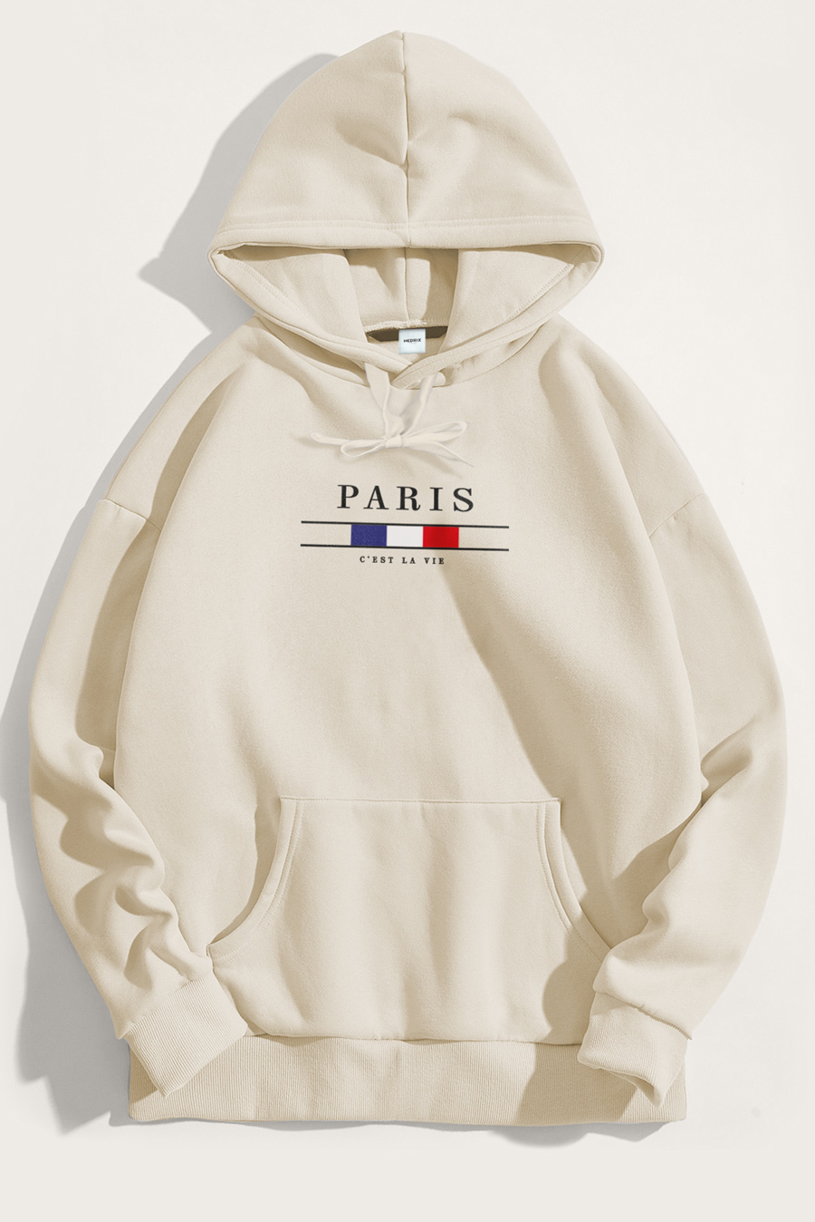 Levně Mikina s Kapucí, Barva Ekru, s Potiskem Paris La Vie