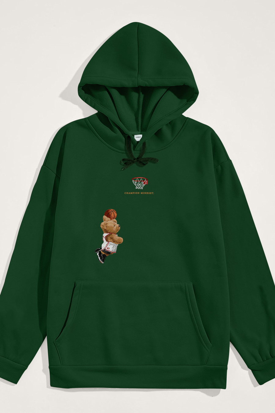 Levně Mikina s Kapucí, Barva Zelená, s Potiskem Champion Mindset Teddy