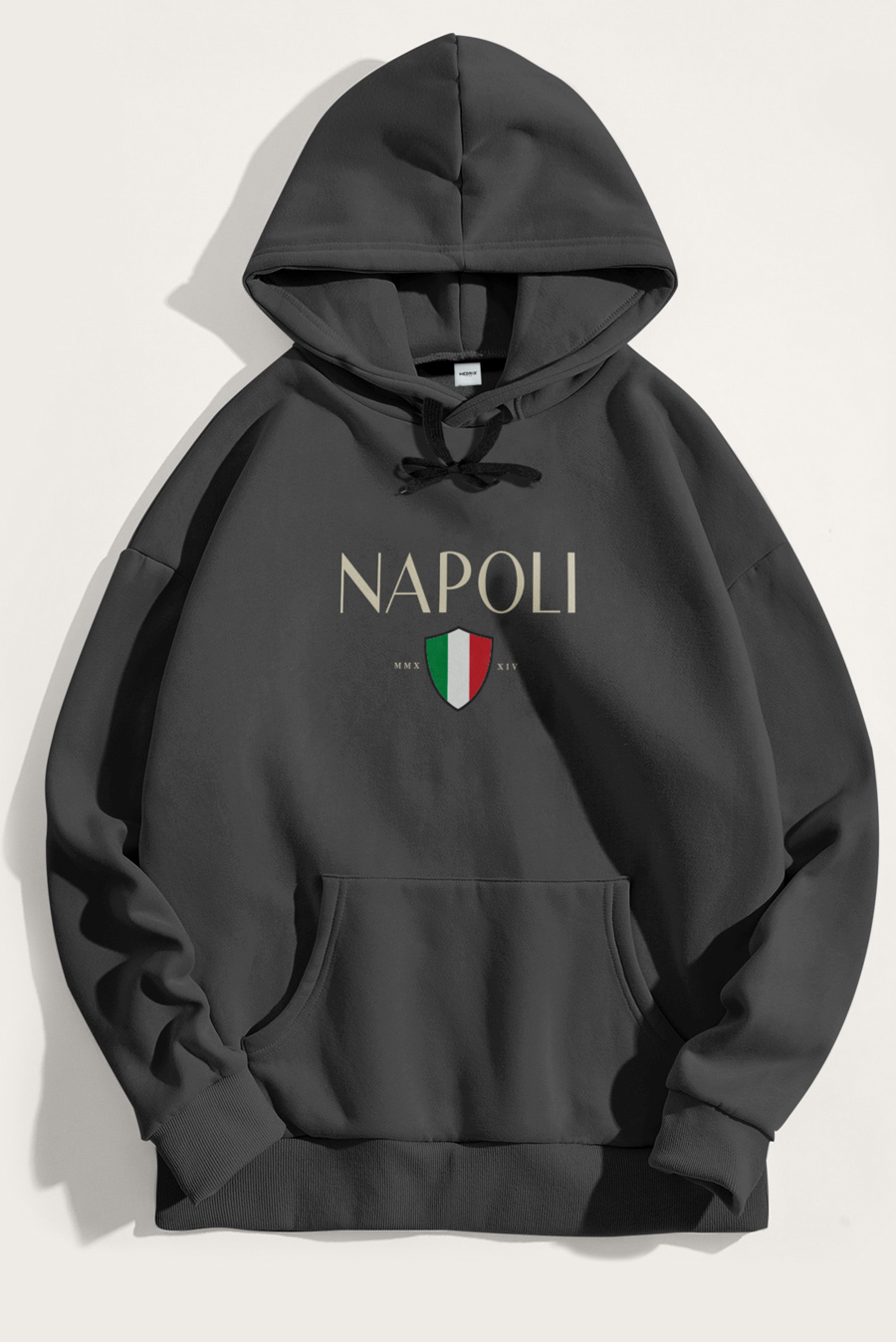 Levně Mikina s Kapucí, Barva Železitě Šedá, s Potiskem Napoli