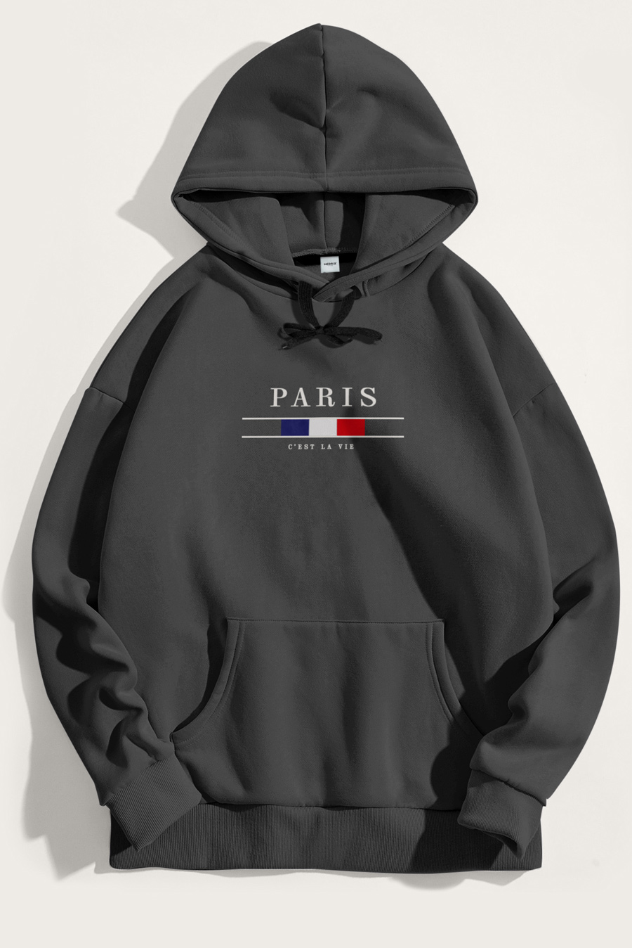 Levně Mikina s Kapucí, Barva Železitě Šedá, s Potiskem Paris La Vie