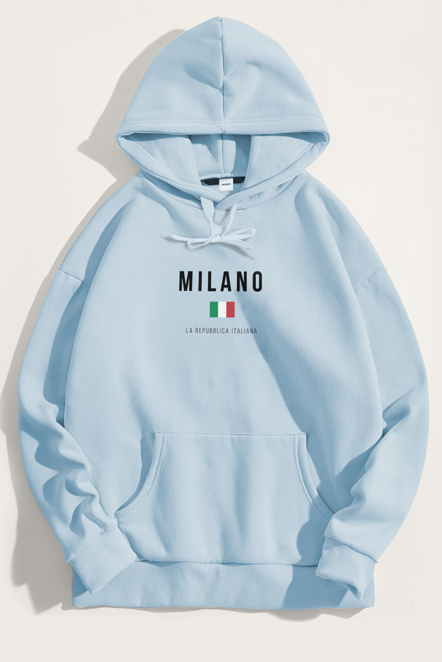 Levně Mikina s Kapucí, Barva Nebesky Modrá , s Potiskem Milano La Repubblica