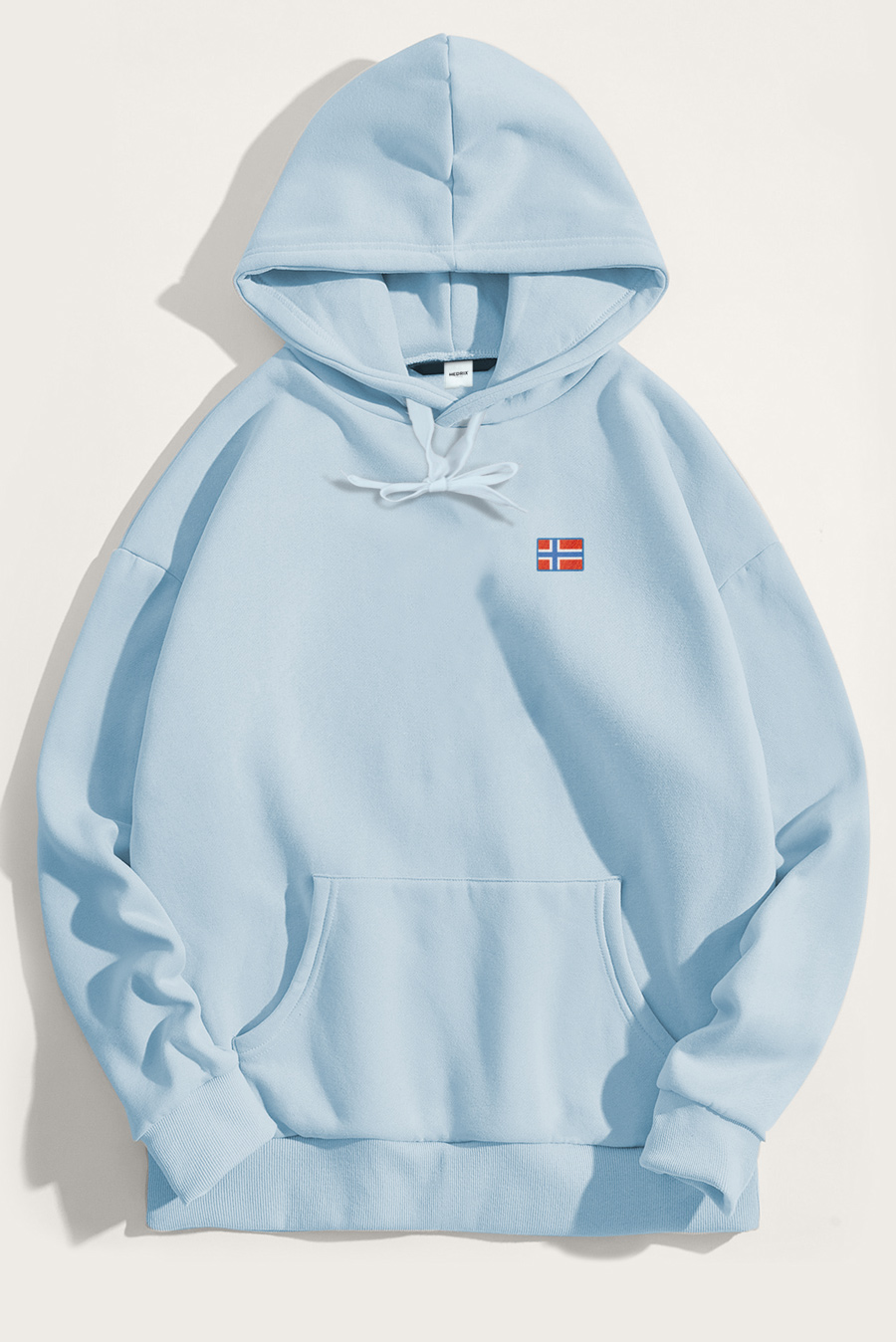 Levně Mikina s Kapucí, Barva Nebesky Modrá , s Potiskem Norwegian Flag Minimal