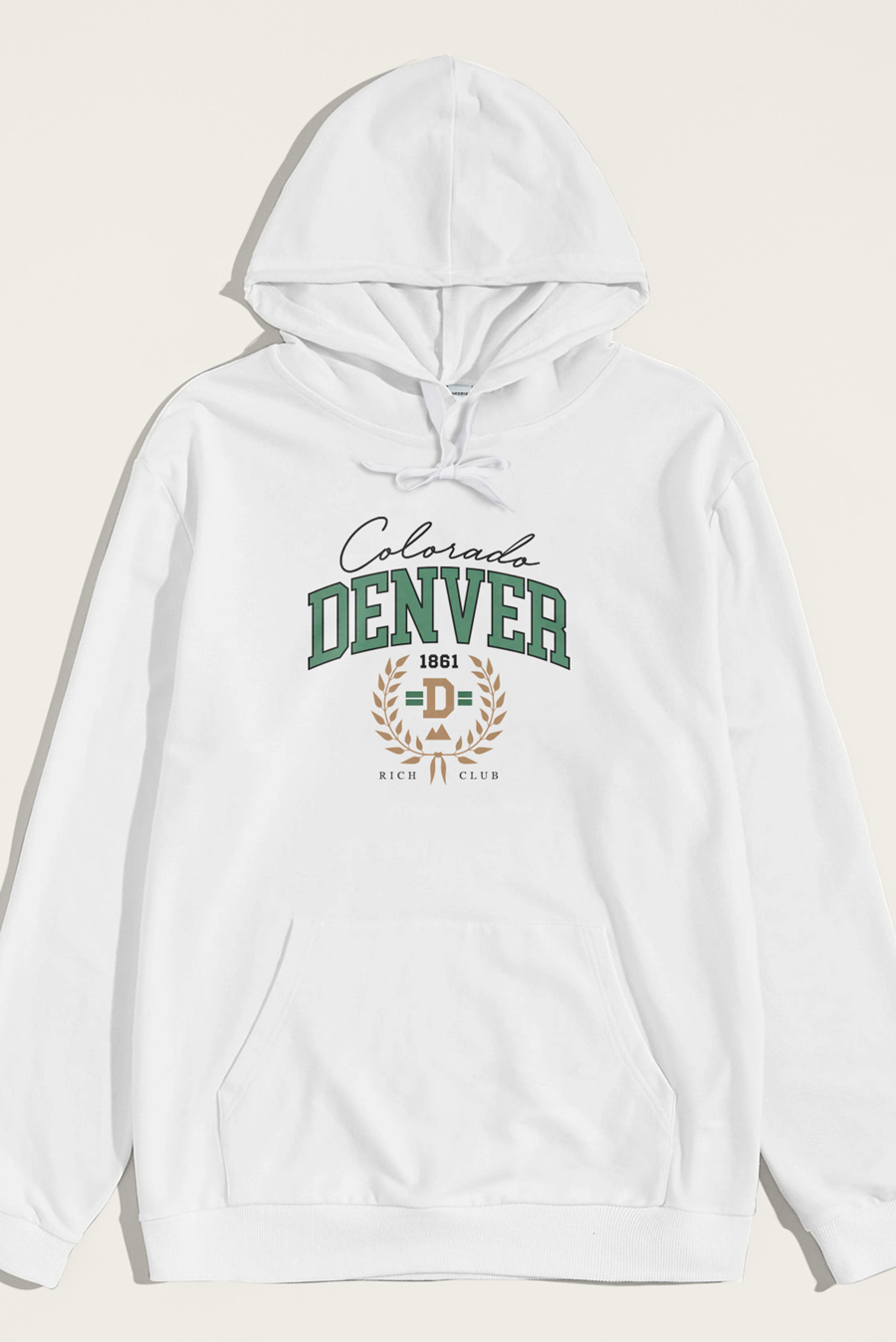 Levně Mikina s Kapucí, Barva Bílá, s Potiskem Denver Rich Club