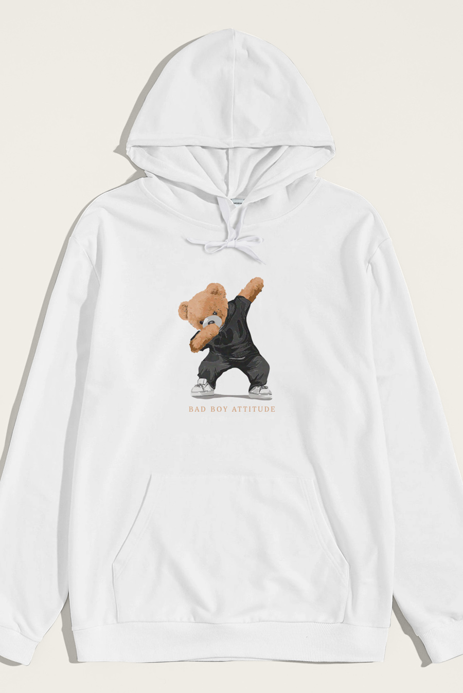 Levně Mikina s Kapucí, Barva Bílá, s Potiskem Bad Boy Dubbing Teddy