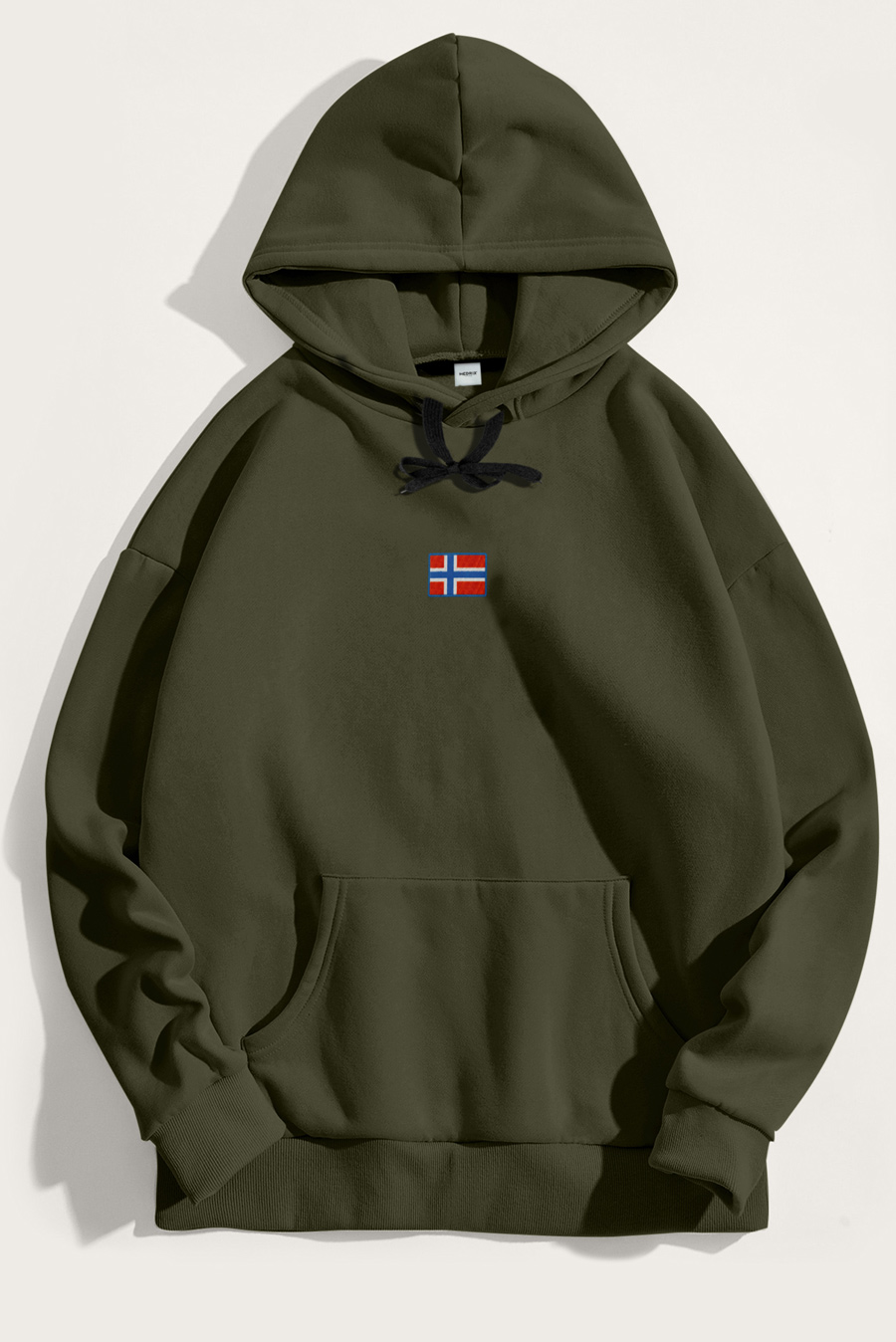 Levně Mikina s Kapucí, Barva Khaki, s Potiskem Norwegian Flag Centered