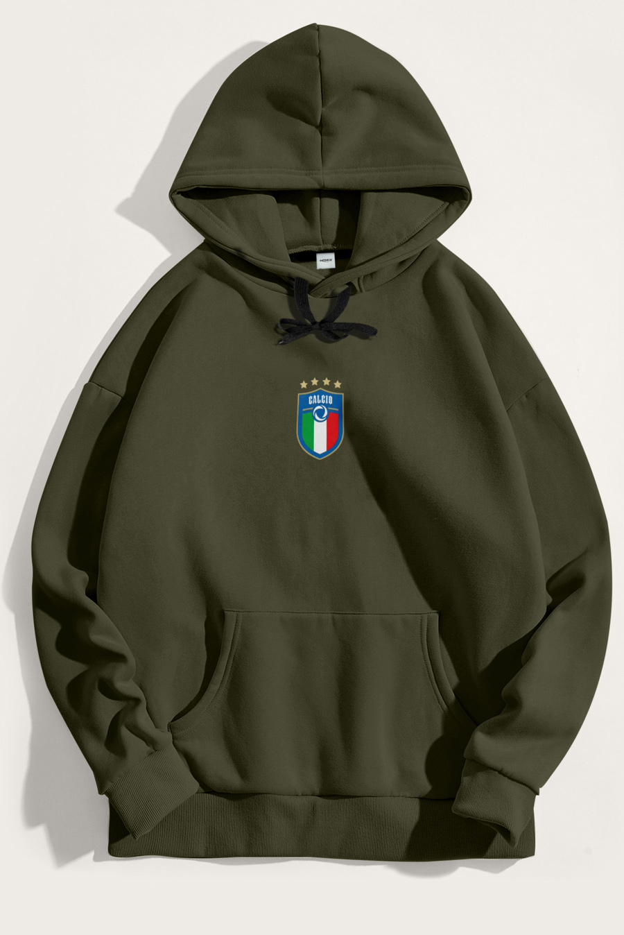 Levně Mikina s Kapucí, Barva Khaki, s Potiskem Calcio