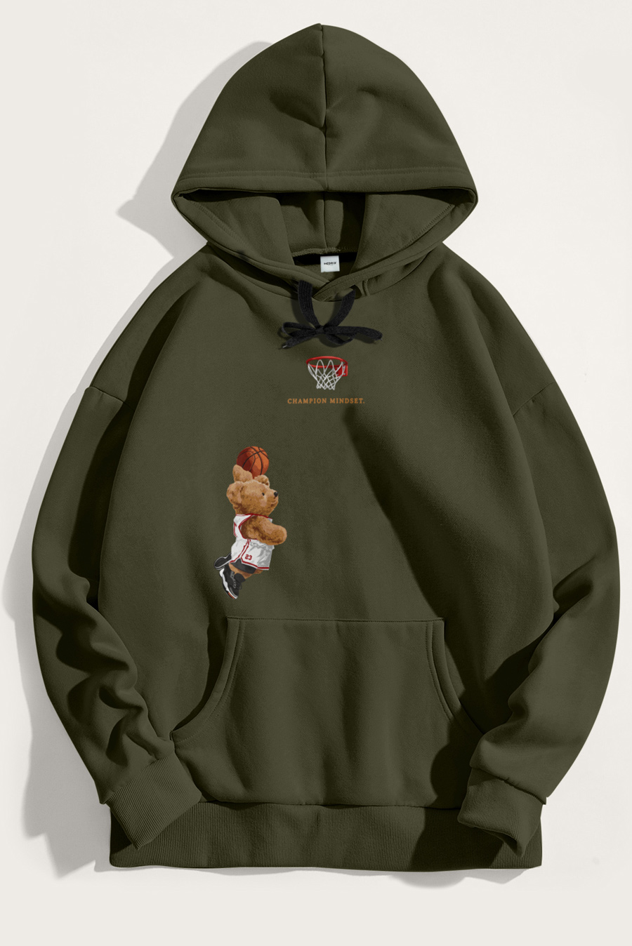 Levně Mikina s Kapucí, Barva Khaki, s Potiskem Champion Mindset Teddy