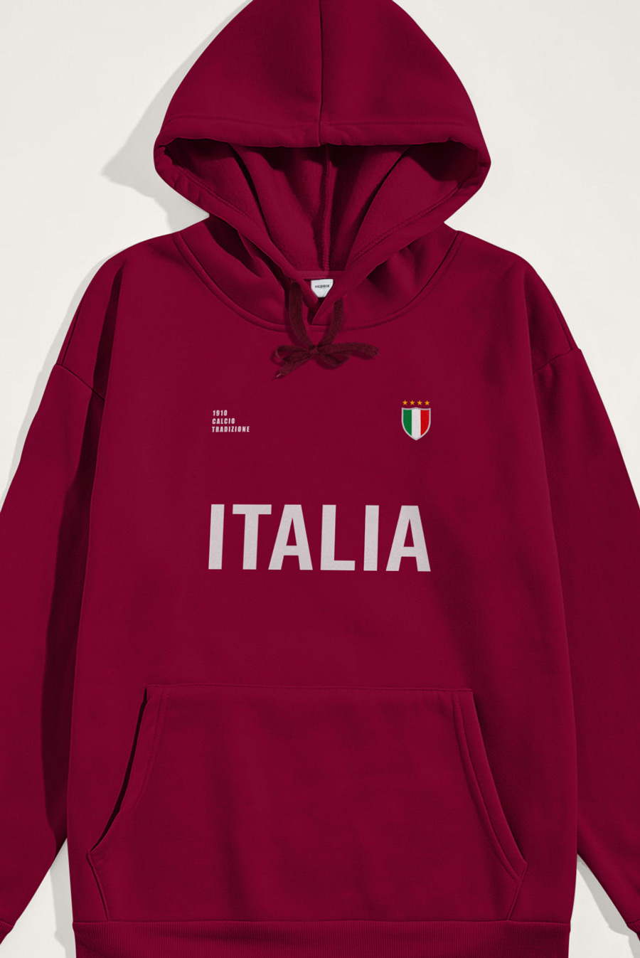 Levně Mikina s Kapucí, Barva Bordó, s Potiskem Italia Bold
