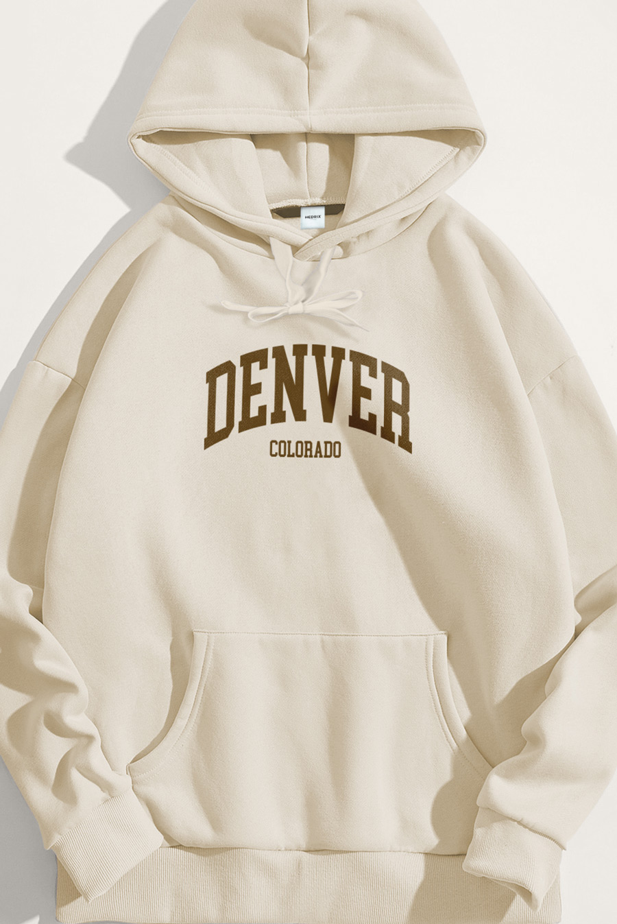 Levně Mikina s Kapucí, Barva Ekru, s Potiskem Denver Colorado