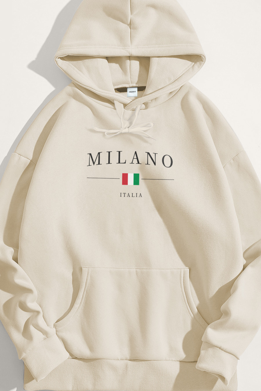 Levně Mikina s Kapucí, Barva Ekru, s Potiskem Milano Italia