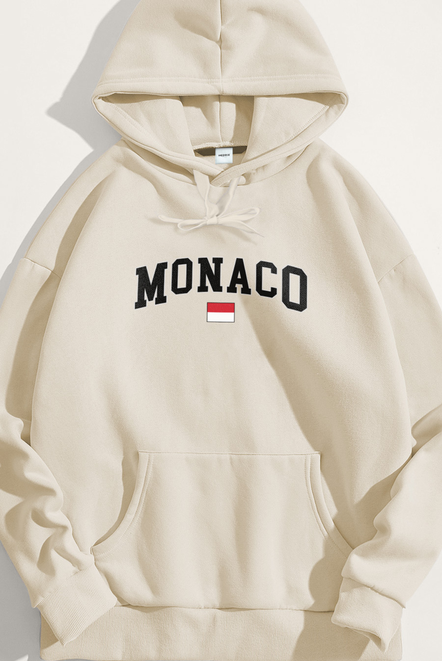 Levně Mikina s Kapucí, Barva Ekru, s Potiskem Monaco Flag