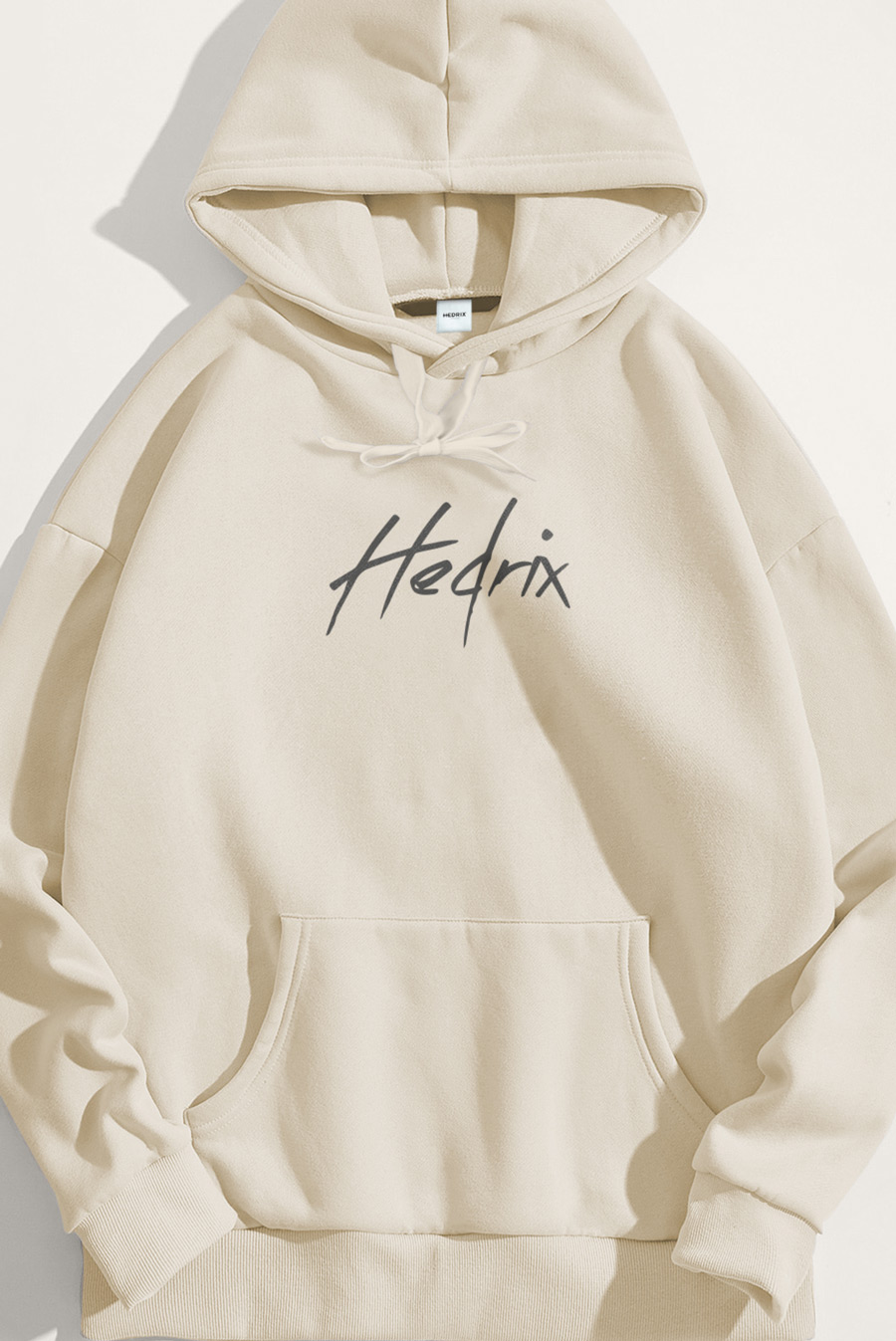 Levně Mikina s Kapucí, Barva Ekru, s Potiskem Hedrix Logo Grey