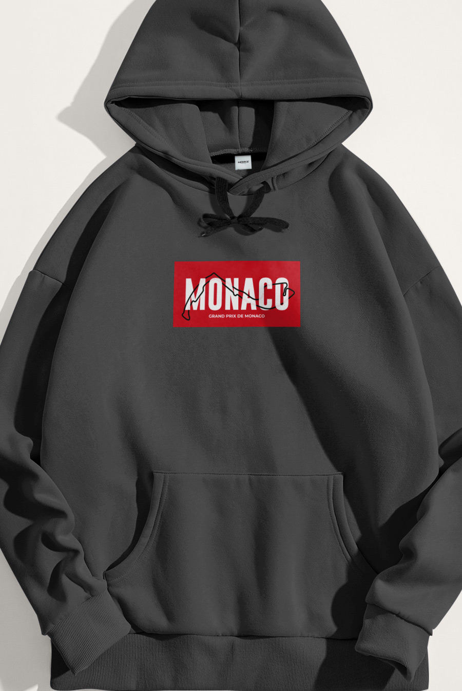 Levně Mikina s Kapucí, Barva Železitě Šedá, s Potiskem Monaco Circuit