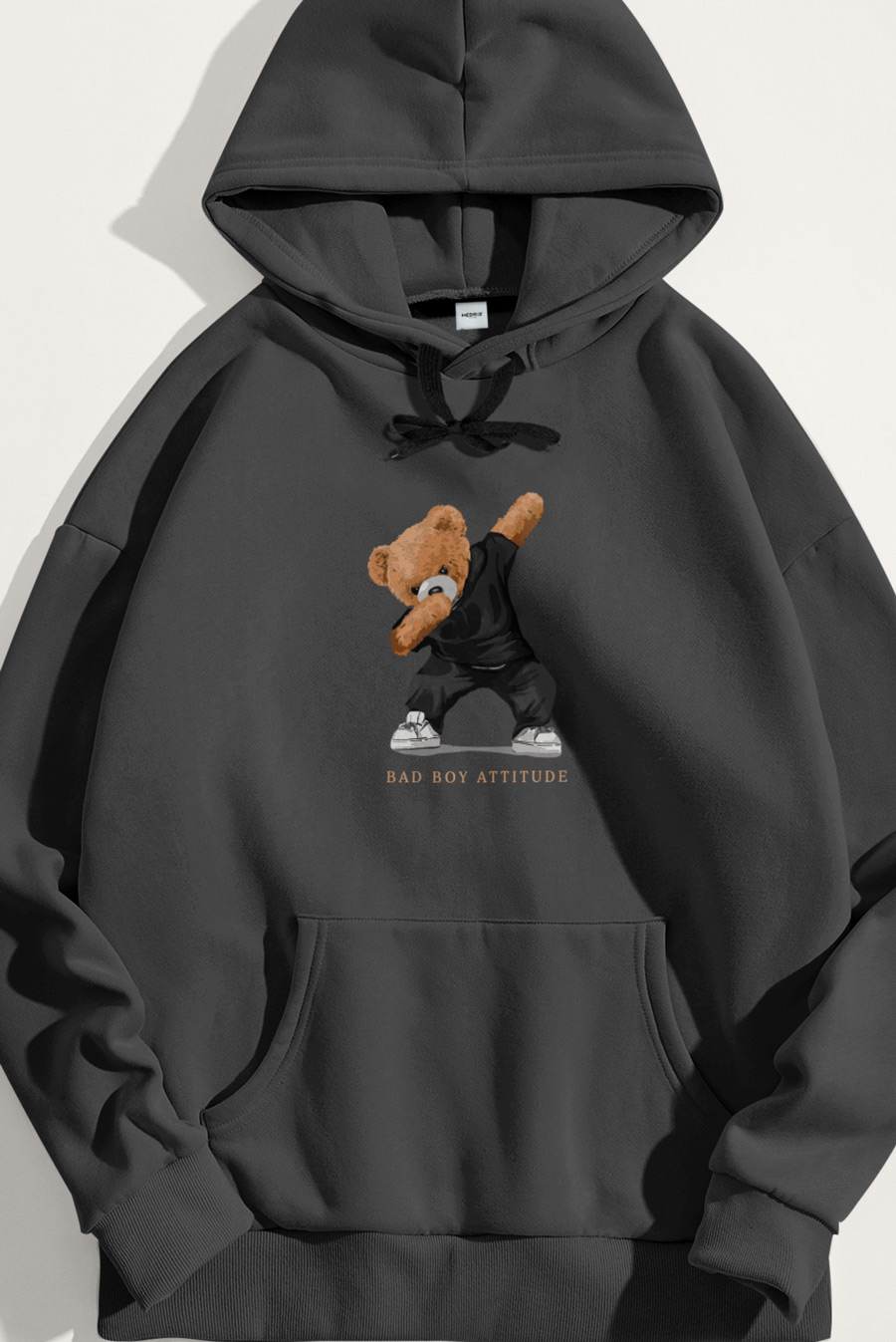 Levně Mikina s Kapucí, Barva Železitě Šedá, s Potiskem Bad Boy Dubbing Teddy