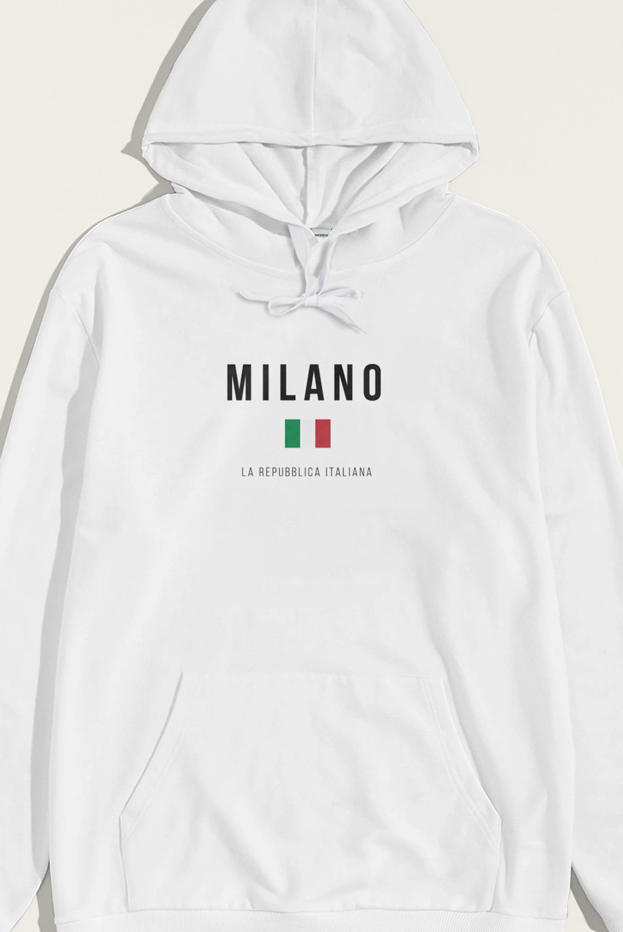 Levně Mikina s Kapucí, Barva Bílá, s Potiskem Milano La Repubblica