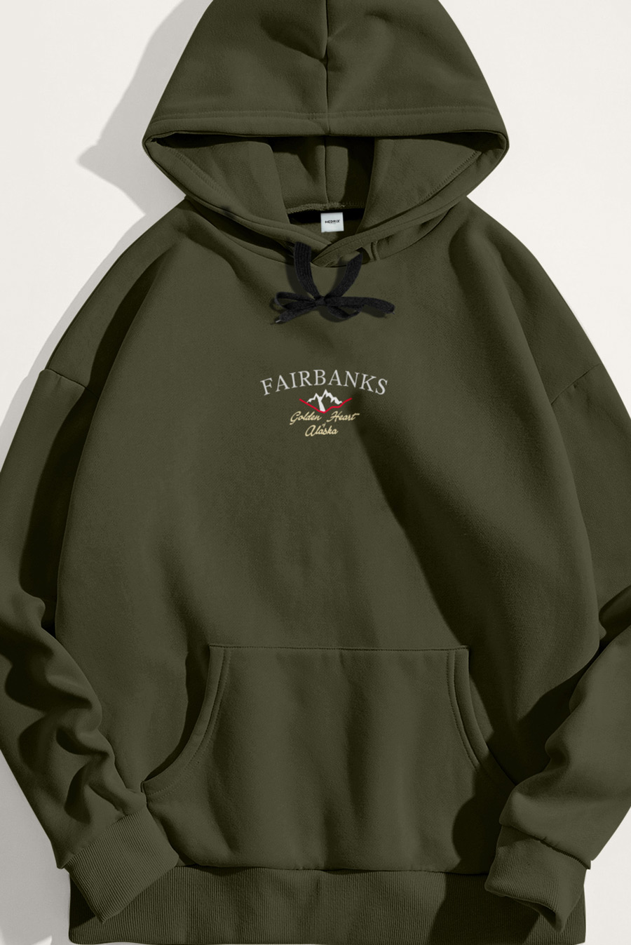 Levně Mikina s Kapucí, Barva Khaki, s Potiskem Fairbanks Alaska