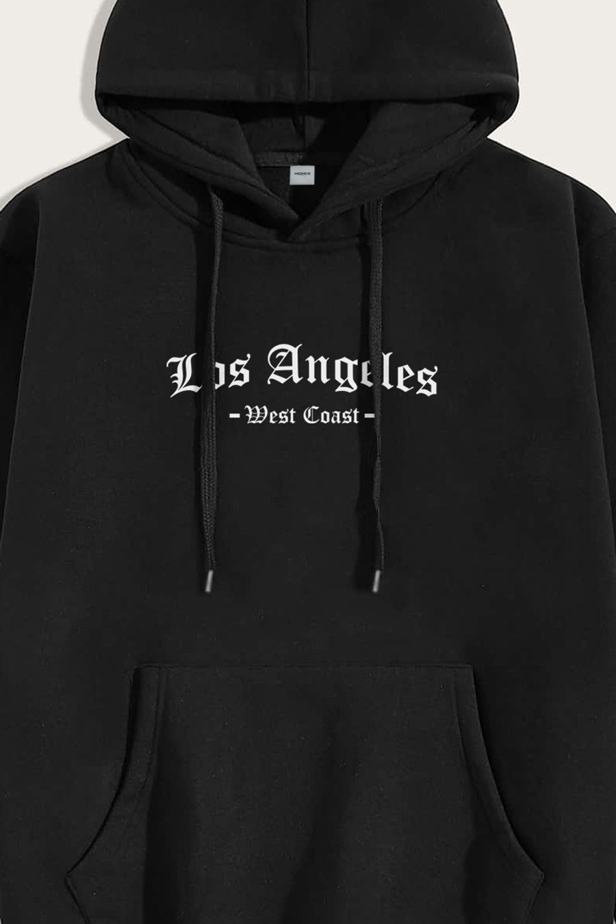 Levně Mikina s Kapucí, Barva Černá, s Potiskem West Coast Los Angeles