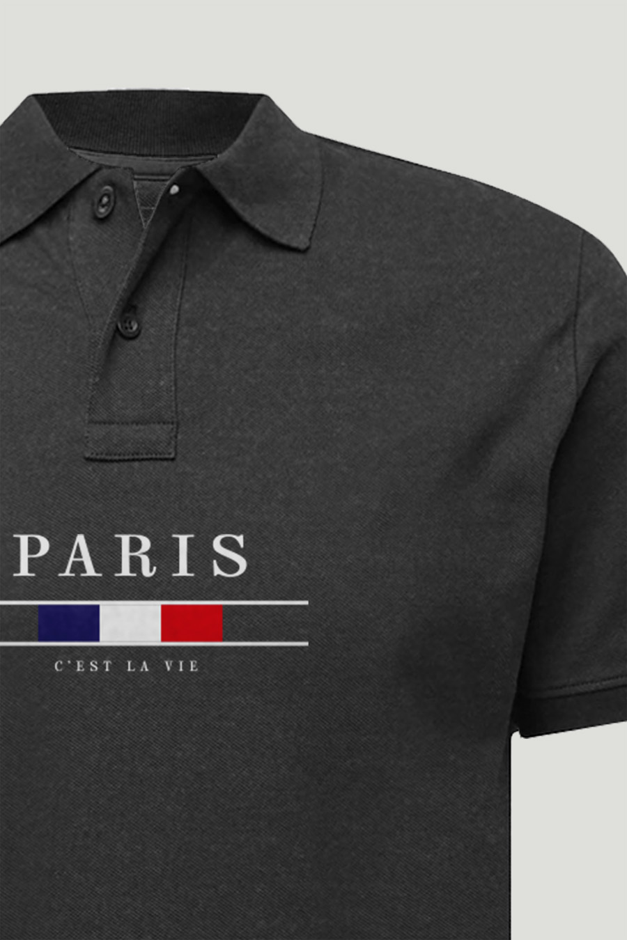 Levně Polo Tričko Slim Fit, Barva Železitě Šedá, s Potiskem Paris La Vie