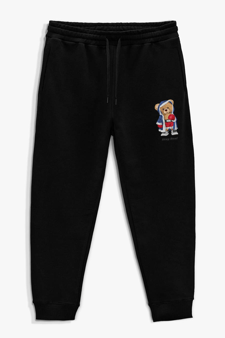 Levně Tepláky Jogger , Barva Černá, s Potiskem Stay Real Teddy