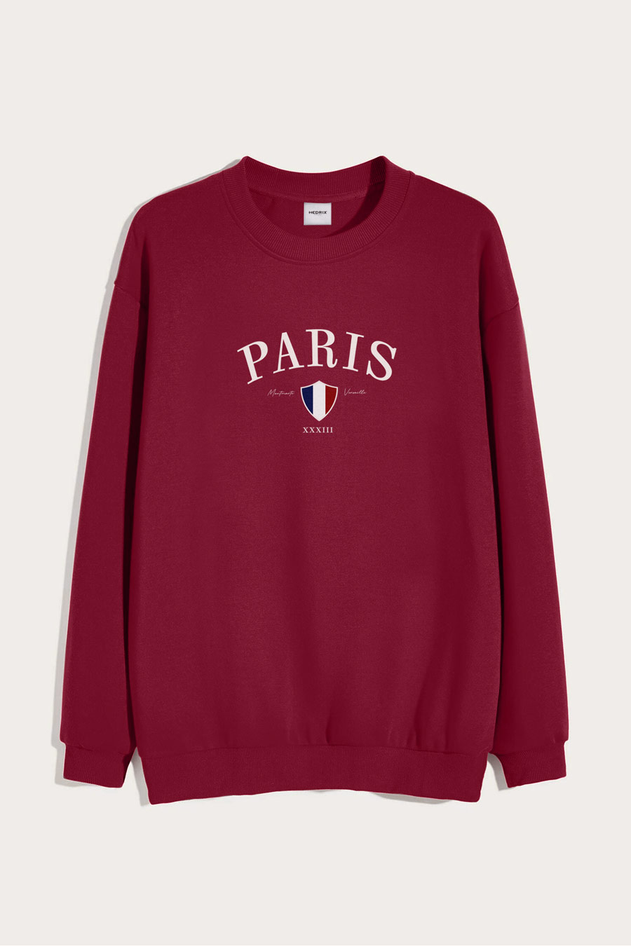 Levně Mikina, Barva Bordó, s Potiskem Paris XXXIII