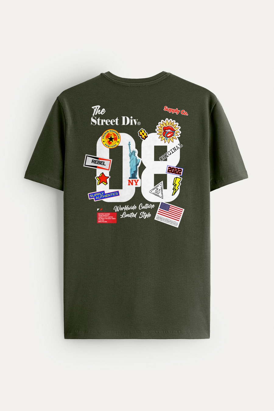 Levně Tričko, Barva Khaki, s Potiskem The Street Div