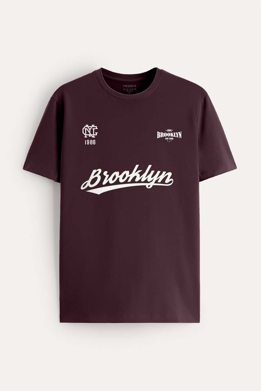 Tričko, Barva Bordó, s Potiskem Brooklyn 1986