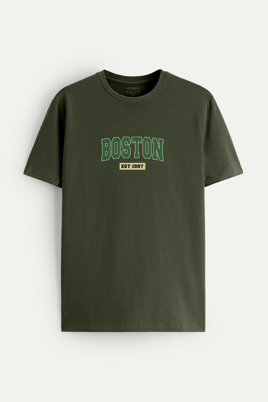 Tričko, Barva Khaki, s Potiskem Boston Vintage