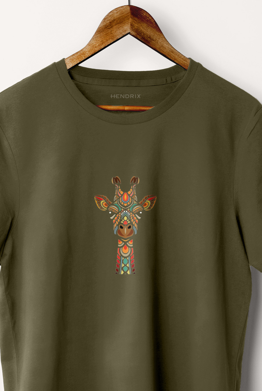 Levně Tričko, Barva Khaki, s Potiskem Tribal Giraffe