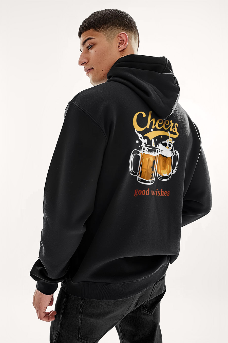 Mikina s Kapucí na Zip, Barva Černá, s Potiskem Cheers