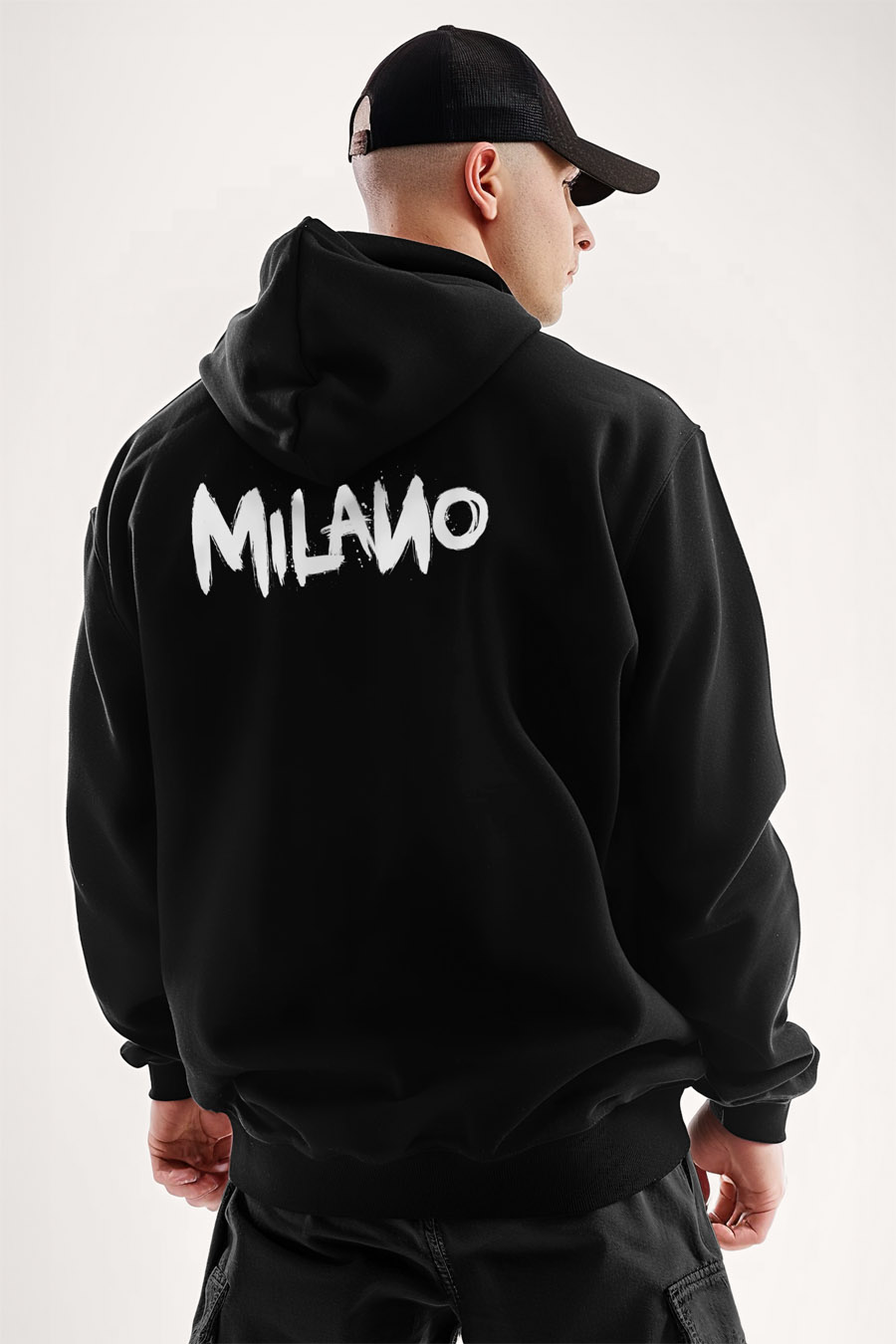 Mikina s Kapucí na Zip, Barva Černá, s Potiskem Milano
