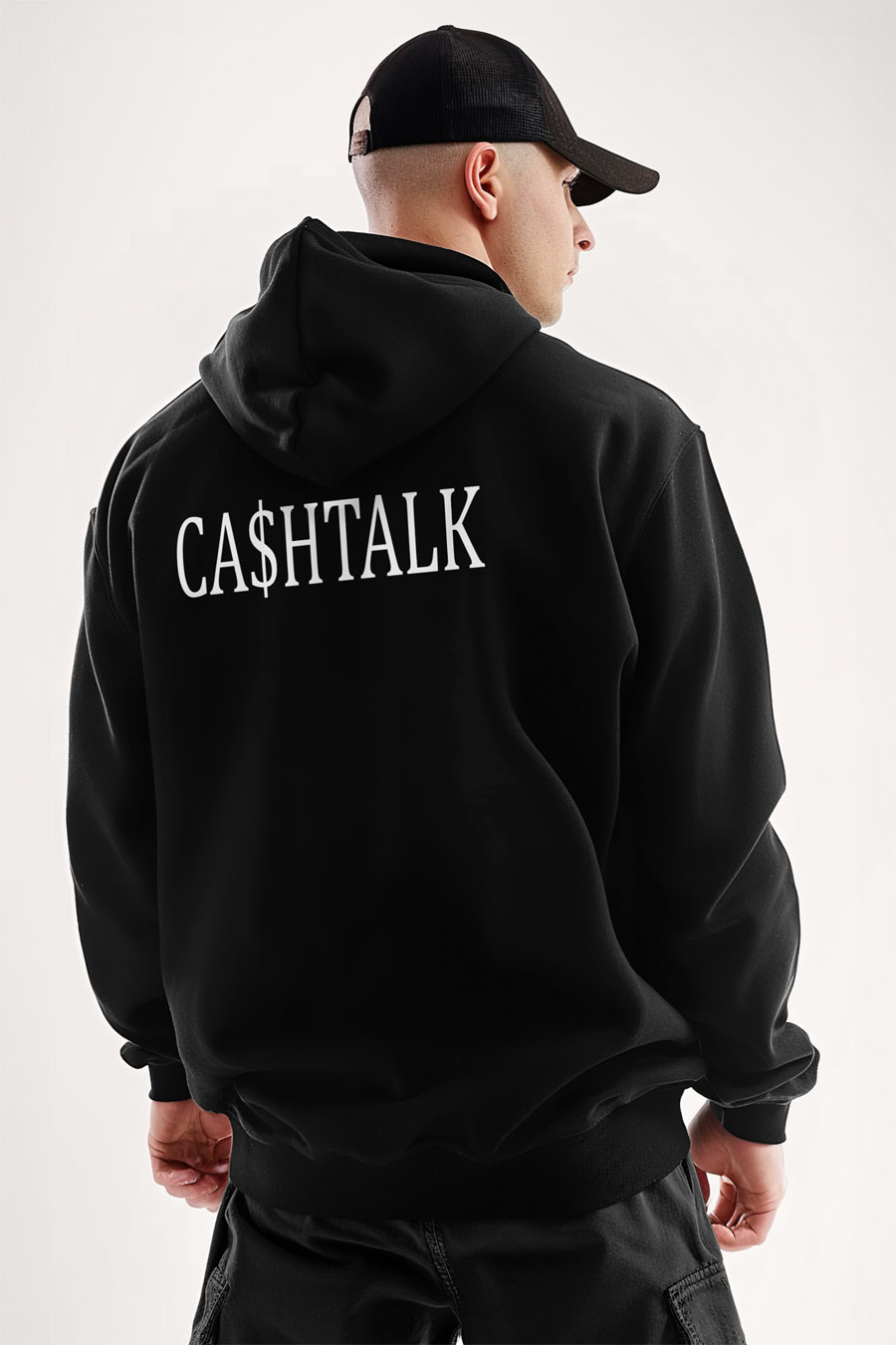 Mikina s Kapucí na Zip, Barva Černá, s Potiskem Cashtalk