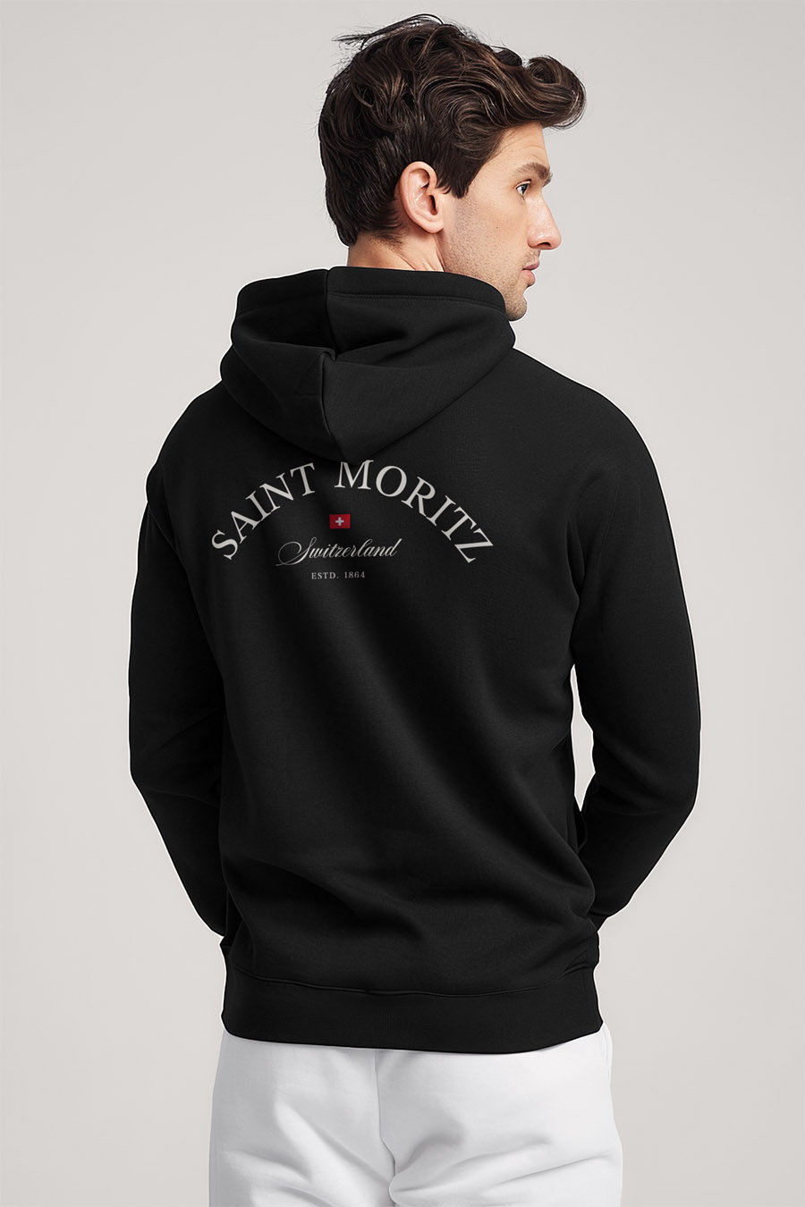 Mikina s Kapucí na Zip, Barva Černá, s Potiskem Saint Moritz