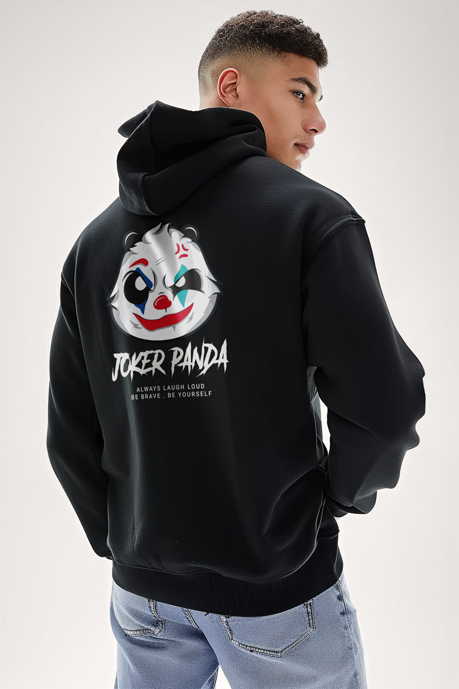 Mikina s Kapucí na Zip, Barva Černá, s Potiskem Joker Panda