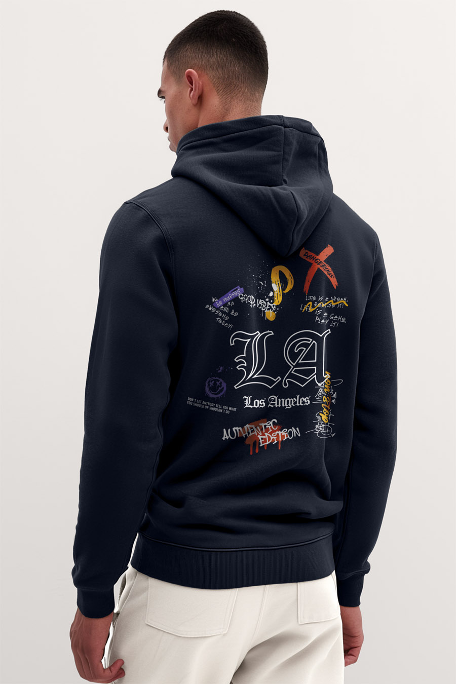 Mikina s Kapucí na Zip, Barva Modrá, s Potiskem Authentic Los Angeles