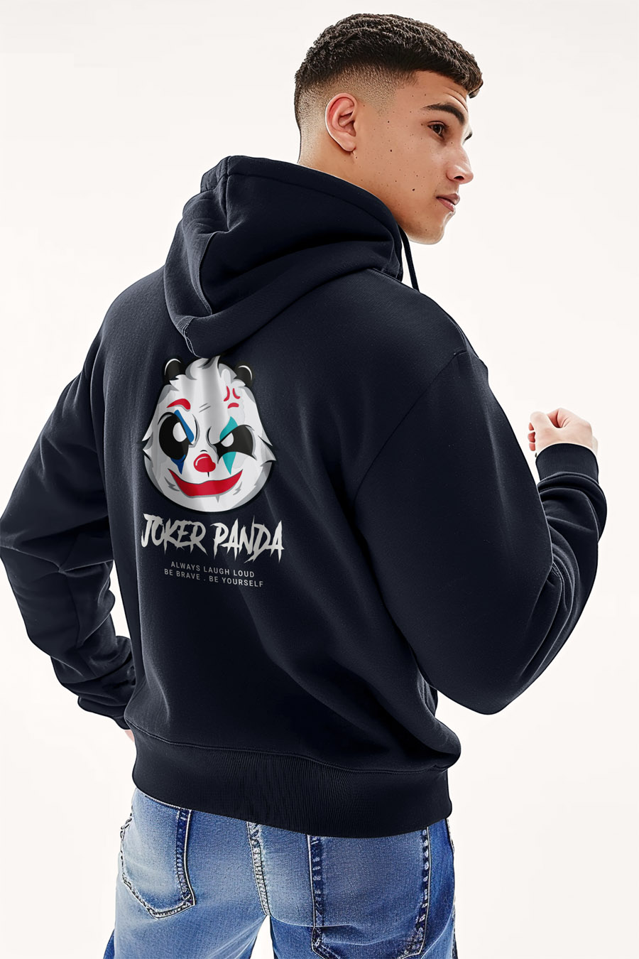 Mikina s Kapucí na Zip, Barva Modrá, s Potiskem Joker Panda