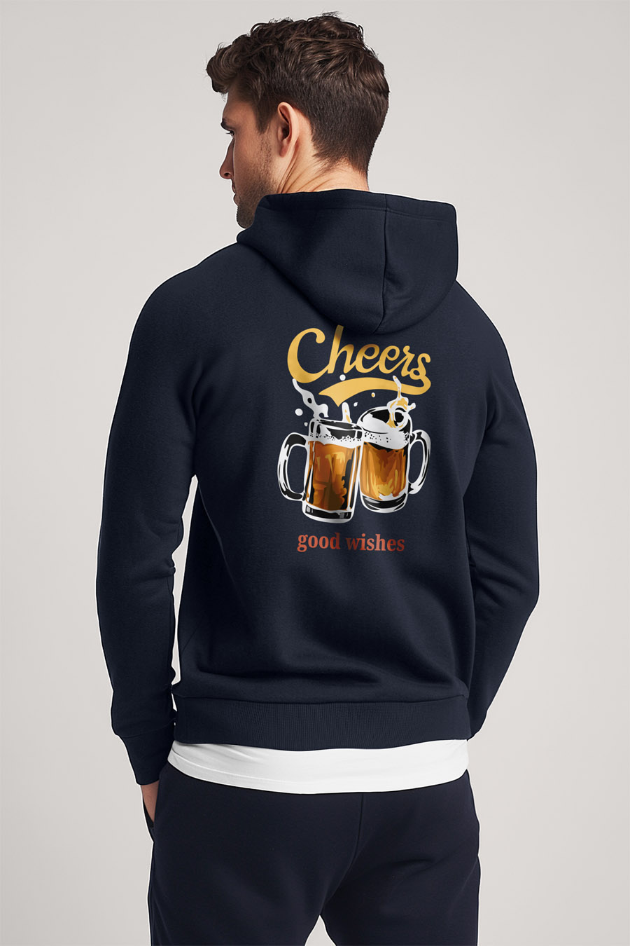 Mikina s Kapucí na Zip, Barva Modrá, s Potiskem Cheers