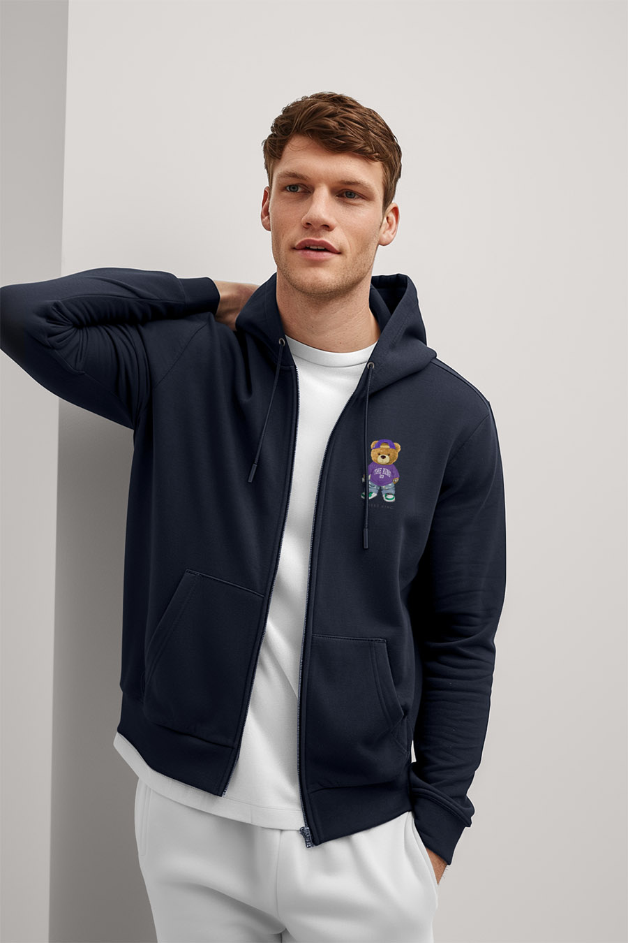 Levně Mikina s Kapucí na Zip, Barva Modrá, s Potiskem Street King Teddy