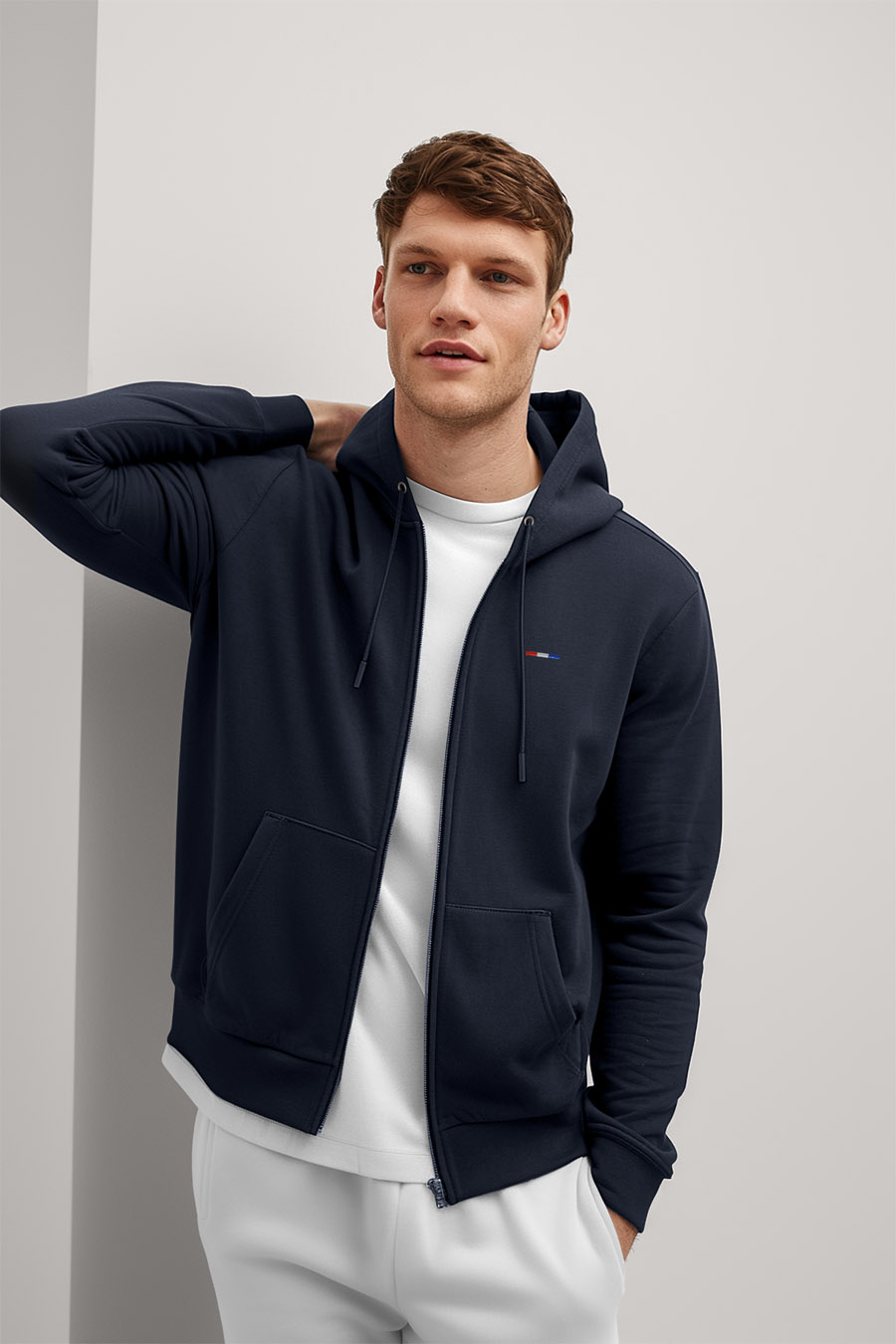 Levně Mikina s Kapucí na Zip, Barva Modrá, s Potiskem French Stripe