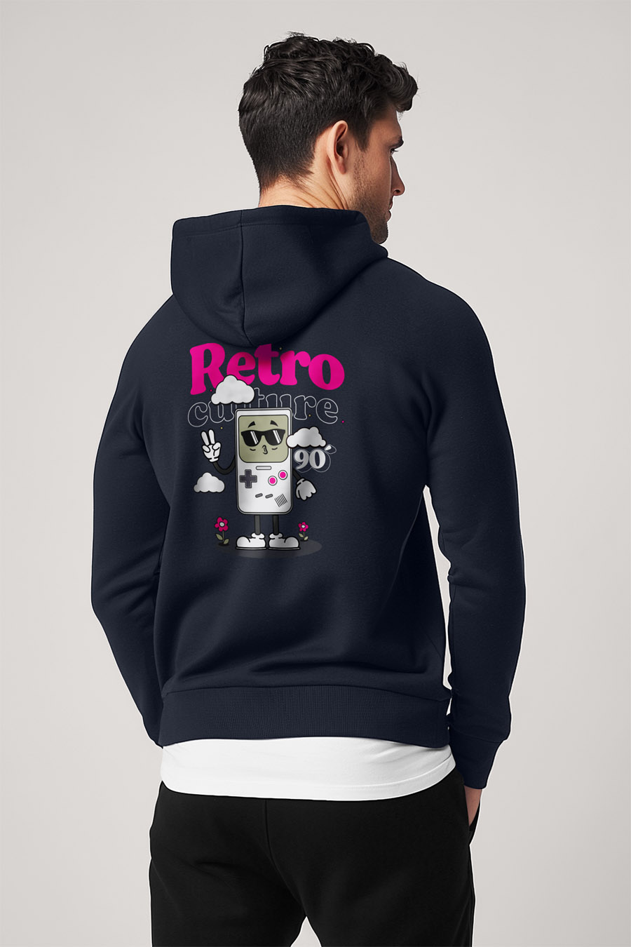 Mikina s Kapucí na Zip, Barva Modrá, s Potiskem 90s Retro Culture