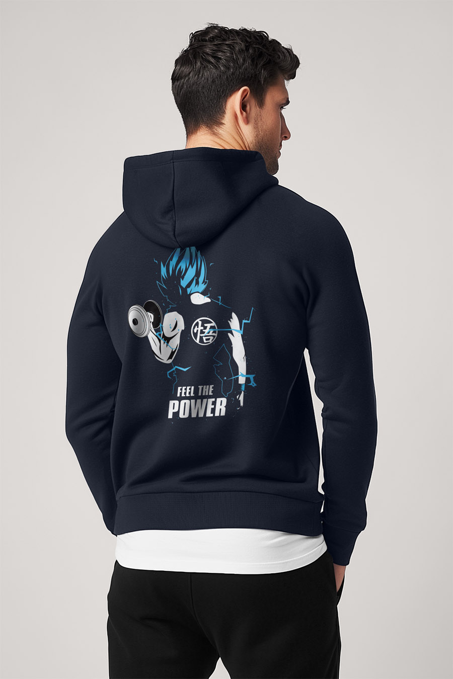 Mikina s Kapucí na Zip, Barva Modrá, s Potiskem Saiyan God Power