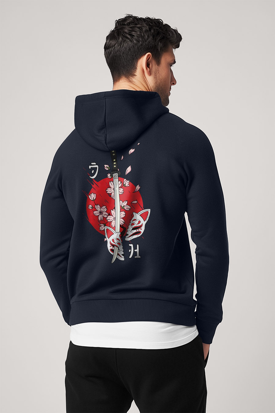 Mikina s Kapucí na Zip, Barva Modrá, s Potiskem Ninja Cat